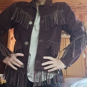 Vintage Brown Leather Fringe Jacket